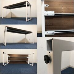 Garage fantoni GXデスク GX-167H プラス 濃木目 ホワイト脚 美品 アジャスター付 Made in Italy ワークデスク スタイリッシュデザインの画像