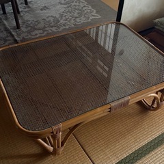 引き取り限定　ガラス天板　籐家具　昭和レトロ