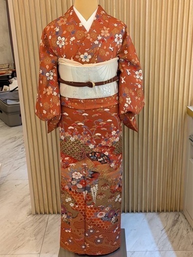 18　訪問着 フルセット 着物•帯•帯揚げ•帯締め•伊達襟(重ね襟)の5点セット