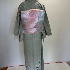 19　訪問着 フルセット 着物•帯•帯揚げ•帯締め•伊達襟(重ね襟)の5点セットの画像