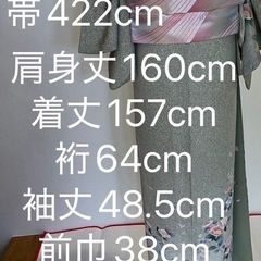 19　訪問着 フルセット 着物•帯•帯揚げ•帯締め•伊達襟(重ね襟)の5点セットの画像