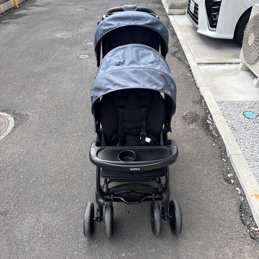 【7/22 最終値下げ】カトージ ベビーカー 二人でゴーDX レインカバー付 デニム