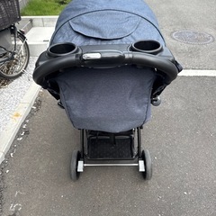 【7/22 最終値下げ】カトージ ベビーカー 二人でゴーDX レインカバー付 デニムの画像