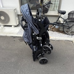 【7/22 最終値下げ】カトージ ベビーカー 二人でゴーDX レインカバー付 デニムの画像