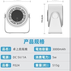 サーキュレーター 扇風機 卓上扇風機 静音 小型 充電式 壁掛け 5段階風調の画像