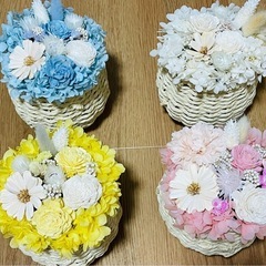 花カゴアレンジ♡ブルー系の画像