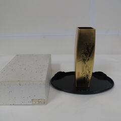 未使用品 銅張花生 竹 洋金箔 角型花瓶 花入れ フラワーベース...