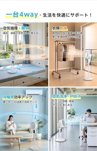 冷房効率アップ スリムタワーファン AI風量調整リモコン タイマー付 アロマ