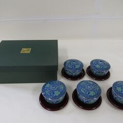 未使用品 前畑陶器 庫山窯 青華緑彩 茶托付 蓋付 煎茶揃 5客...