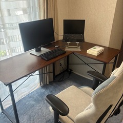 超美品！ダークブラウン L字型パソコンデスク