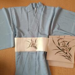 ブルー着物　白帯セット　詩吟等