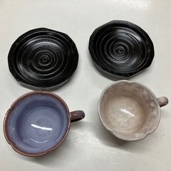 ⭐︎値下げ⭐︎A2506-006 萩焼窯元 天鵬山 輪花コーヒー碗2客 ※バラ売り不可 未使用品の画像