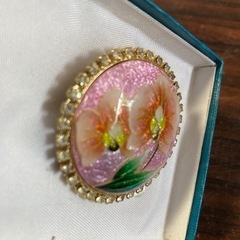 【新品未使用】七宝焼　ブローチ／ペンダントトップ　京都等持院　川人象嵌謹製　花柄　ラインストーンの画像