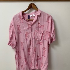 ピンクパンサーアロハシャツ　レーヨン半袖シャツ