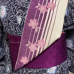 新品　半幅帯　麻柄紫&さくらの画像