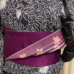 新品　半幅帯　麻柄紫&さくらの画像