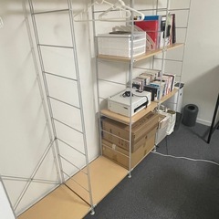 【ハンガーラック＋シェルフ】収納付きワードローブ／スチールフレーム×木製の画像