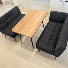 分解◎　美品【mild（ミルド）】定価￥93,500- ソファーダイニング3点セット　ディープブルータイプ　ナチュラル　木目　ダイニングテーブル 3〜4人掛け　ダイニング　新生活　カウチソファ　L字ソファ　組み替えソファ　ワンルーム　の画像