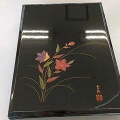 0601-275 会津塗 木製文箱 黒 桔梗柄