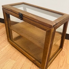 【8月末迄】ガラス　ショーケース　木製　小　ナチュラル　什器　インテリア　ディスプレイ　キャビネット　収納の画像