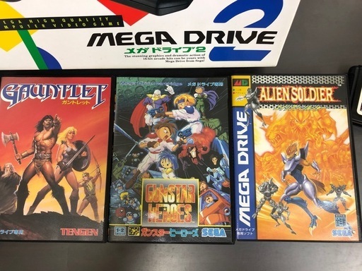 メガドライブ2本体+ソフト8本エイリアンソルジャーガンスターヒーローガントレット等+達人コントローラー