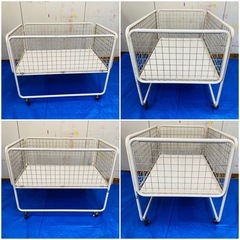 ネットワゴン 店舗用 業務用　ショップワゴン ホワイト キャスター付き セールワゴン バスケットワゴン 展示会 商品陳列台 ショーケース ショーテーブル 什器 中古品　  の画像