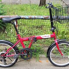 折りたたみ自転車 赤 カゴ付き