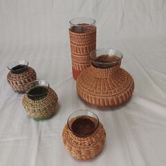 無料　マニラ麻で装飾されたおしゃれな花瓶　５個セット