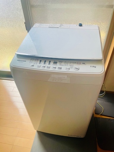 【美品】【早い者勝ち】ハイセンス Hisense 全自動洗濯機 5.5Kg　HW-G55B-W　給水ホース付き