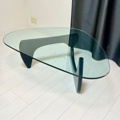 イサムノグチ　ローテーブル　オーバルガラステーブル 黒脚　センタ...