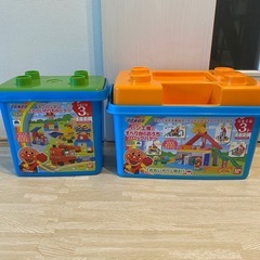 ブロックラボ  2個セット　のりものバケツ　パン工場とすべり台の...
