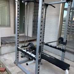 状態良好 iROTEC/アイロテック HPM パワーラック ホームユース最上位モデル ラットプル付+Wild Fit ベンチ+プレート計125Kg+バーベルシャフト 1本+Wバーベルシャフト 1本+ダンベルシャフト 2本+プレートツリー 手渡し希望/自社配送可能（配送エリアについてお問い合わせください )の画像