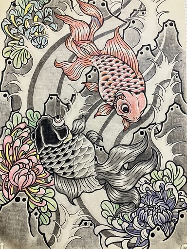 絵画 浮世絵 金魚 和彫り タトゥー (墨永) 天満橋のインテリア