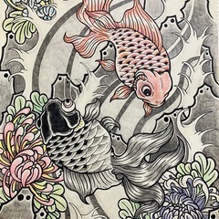 絵画 浮世絵 金魚 和彫り タトゥー