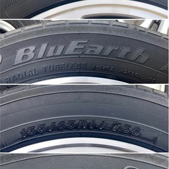 ◆14インチ N-BOX 4本セット 夏タイヤ ヨコハマ ブルーアース 155/65R14 アルミホイール ホンダ純正 14×4.5J 100×4H +40 軽自動車の画像
