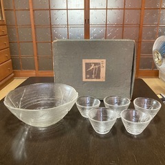 カメイガラス　そうめん鉢セット　大鉢×1 小鉢×5 竹柄　日本の詩