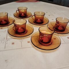 0円　涼しげなガラスのカップ&ソーサー　6客組