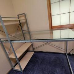 パソコン机　強化ガラス天板