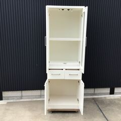 323 食器棚 キッチンボード キッチン収納 高さ180㎝ 幅 59㎝ 奥行 42㎝ ホワイトの画像