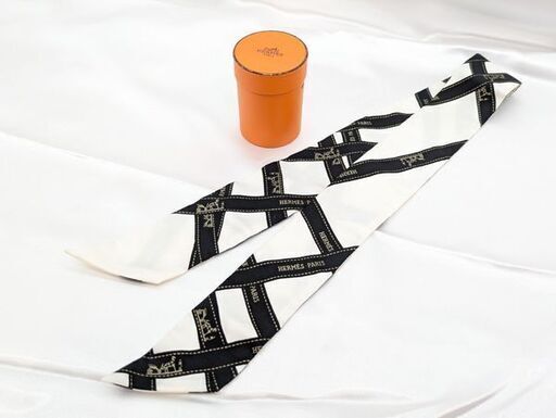 HERMES ツイリー ボルデュック HERMES】ツイリー ボルデュック柄 ホワイト/ブラック☆A品