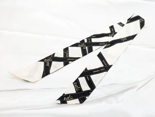 HERMES】ツイリー ボルデュック柄 ホワイト/ブラック☆A品