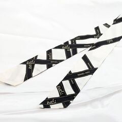 【HERMES】ツイリー ボルデュック柄 ホワイト/ブラック☆Ａ品☆質屋 ユニオン本通店 エルメスの画像