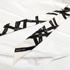 【HERMES】ツイリー ボルデュック柄 ホワイト/ブラック☆Ａ品☆質屋 ユニオン本通店 エルメスの画像