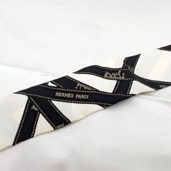 【HERMES】ツイリー ボルデュック柄 ホワイト/ブラック☆Ａ品☆質屋 ユニオン本通店 エルメスの画像