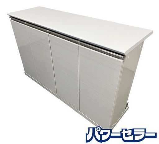 シギヤマ バーカウンター 幅140 ハイグロスホワイト木目 収納 キッチン ダイニング 食器棚 宅飲み 酒 食事 中古家具 店頭引取歓迎 R9617