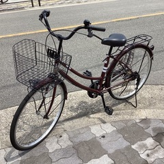 ♪ジモティー特価♪らくらくシマノ製外装６段変速付き２６型中古自転車　ワインレッドの画像