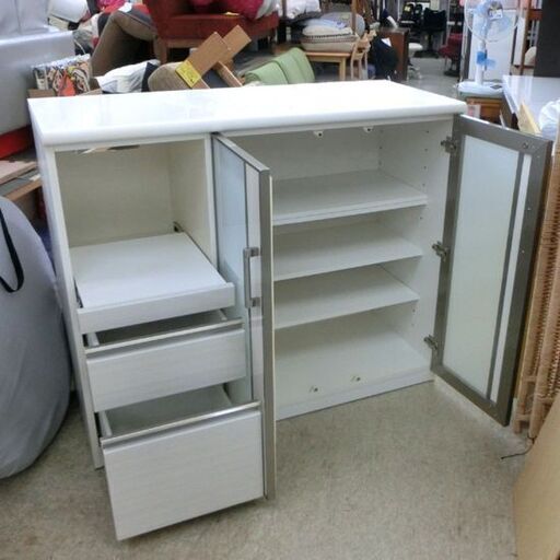 キッチンカウンター ミドルレンジボード ニトリ 幅120cm 120×50×101cm ホワイト 白系 エナメル 鏡面 札幌 西野店