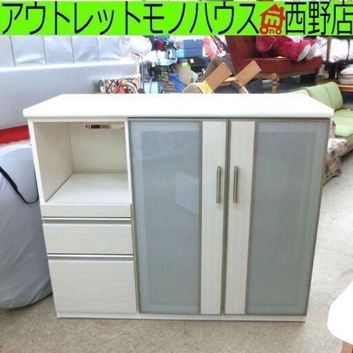 キッチンカウンター ミドルレンジボード ニトリ 幅120cm 120×50×101cm ホワイト 白系 エナメル 鏡面 札幌 西野店