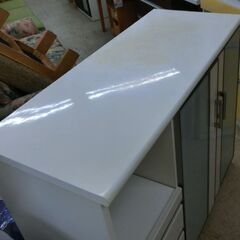 キッチンカウンター ミドルレンジボード ニトリ 幅120cm 120×50×101cm ホワイト 白系 エナメル 鏡面 札幌 西野店の画像