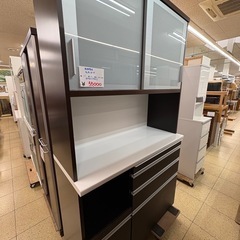 《リユースマン倉敷》松田家具キッチンボード ブラウン×ホワイト 食器棚